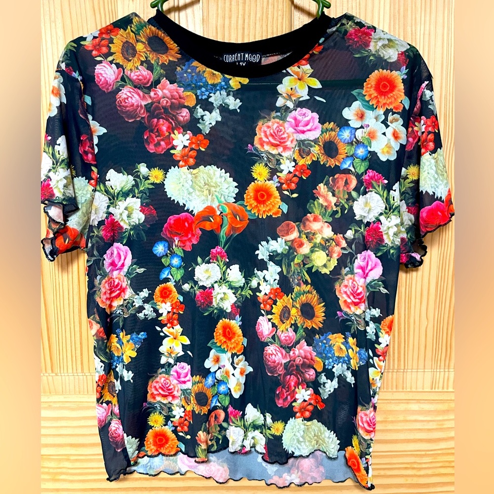 Current Mood Floral Mesh Top